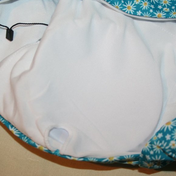 Wenly Zeng Large High Scoop Neck One Pc Swimsuit Back Zipper Blue Flowers Womens - Picture 6 of 13